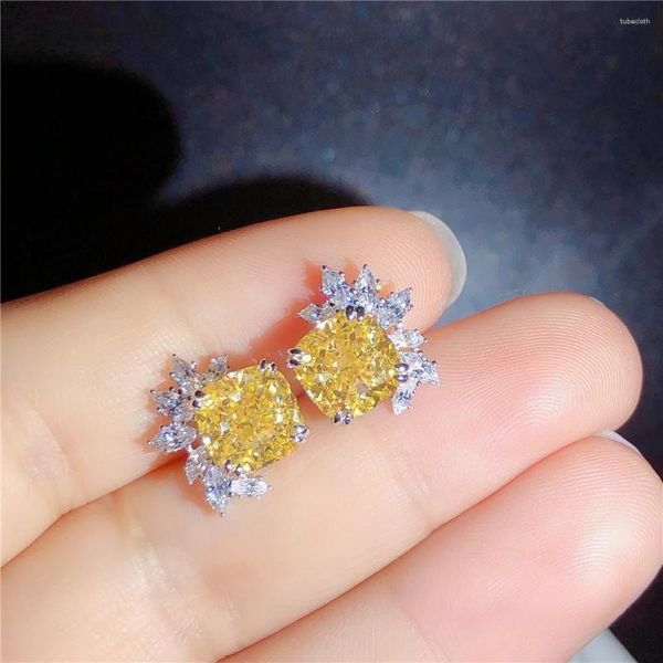 Orecchini a bottone in oro bianco massiccio da donna 3 ct/pezzo con diamante giallo fidanzamento AU585 gioielli brillanti per sempre