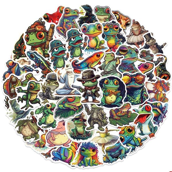 Araba Stickers 50pcs Eestezik Kurbağaları Kaykay Bebek Kask Kalem Kılıfı Günlük Dizüstü Bilgisayar Planlayıcı Dekor Dekor Kitap Albüm Çocuk Oyuncaklar Gui Dhjut