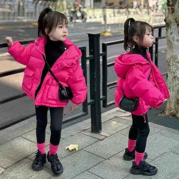 Пуховое пальто для маленьких девочек, хлопковые детские толстовки на молнии, теплые куртки для девочек, розово-красная верхняя одежда, пальто, зимние парки, От 2 до 8 лет
