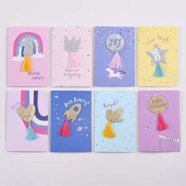 Biglietti d'auguri 5 pezzi Simpatico ornamento per specchio Carta regalo di compleanno per bambini Queen Girl Space Boy Messaggio 231110