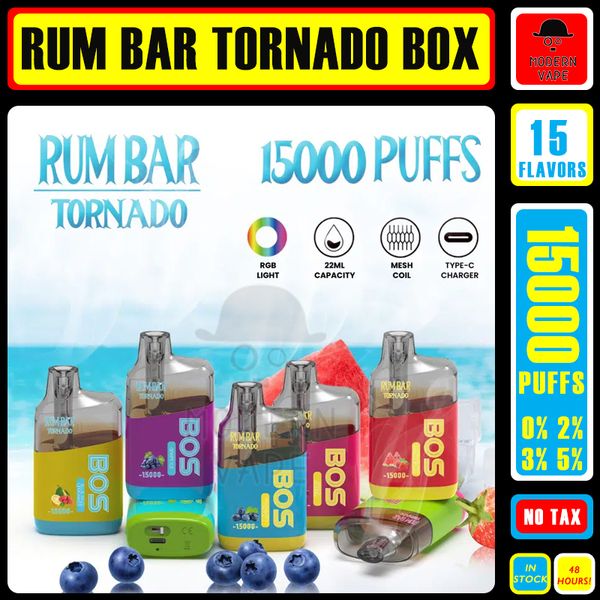 QST Rum Bar Tornado Kutusu 15000 Puflar Orijinal Tek Kullanımlık Vape Kalem 16 Lezzet E- Sigara Vape Mesh Bobin RGB Işık yanıp sönen Europen Pazarı Stokta