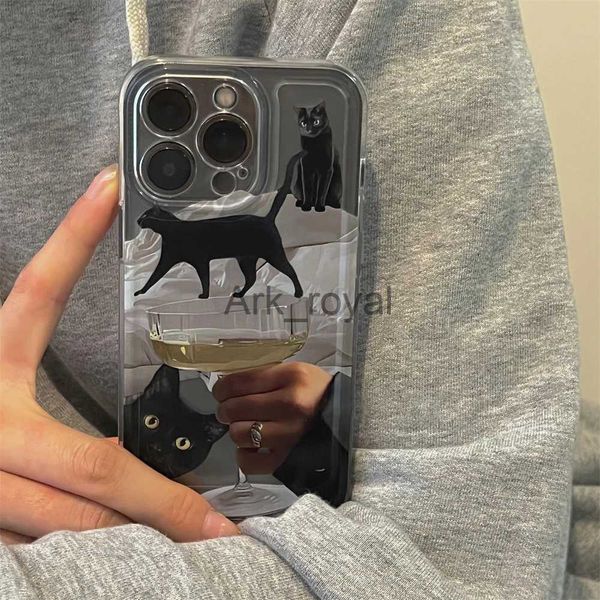 Casos de telefone celular coreano bonito gato cálice casal telefone caso para iphone 15 14 13 12 11 pro max mini x xr 7 8 plus se 3 claro à prova de choque capa macia j231110