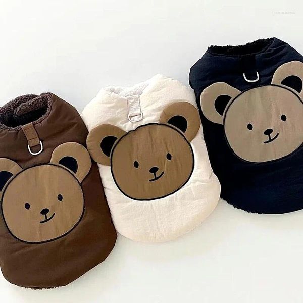 Vestuário de cachorro bonito padrão de urso animal de estimação casaco de algodão jaquetas inverno teddy jaqueta mais quente do que roupas filhote de cachorro desenhos animados