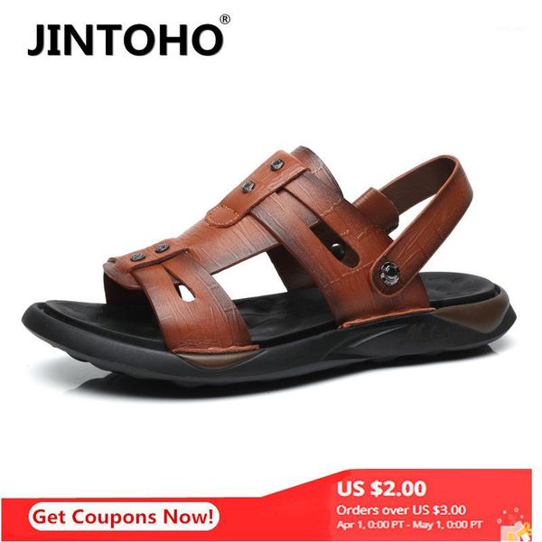 Sandálias Jintoho 2023 Authentic Men's Summer Leather Beach Light e confortável casa casual Shoes Men1