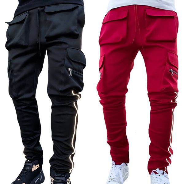 Calça masculina bens de verão calças casuais masculino hip hop jogador reflexivo rastreador de bolso de bolso masculino de corrida de corredor esportivo 230410