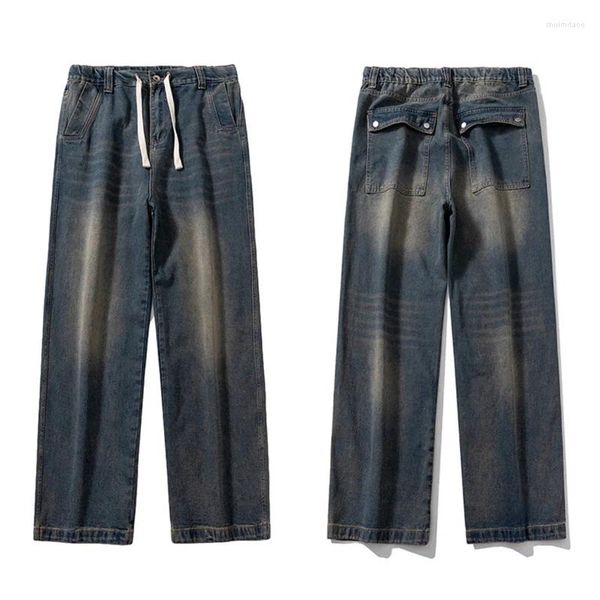 Мужские джинсы, прямые брюки с микро-рогами, винтажные мужские и женские уличные брюки, свободные ностальгические широкие брюки