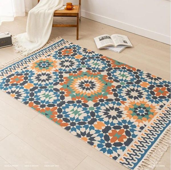 Teppiche Bohemian Kilim Handgefertigter Teppich aus Baumwollleinen, 120 x 180 cm, Bodenmatte für Wohnzimmer, Nachttisch, Rigs-Design, Fußmatte