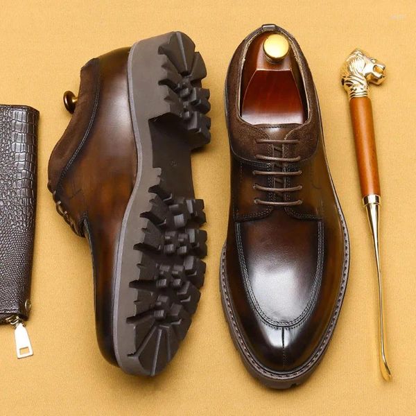 Sapatos de vestido Marca Designer Lace Up Oxford Sapato Homens Genuíno Couro Casual Alta Qualidade Cabeça Redonda Business Office Formal para Homem