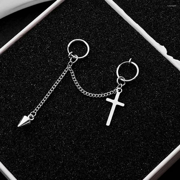 Sırtlar Küpe Delmemiş 1 PCS Punk Kulp Klip Sahte Piercing Paslanmaz Çelik Takı Basit Uzun Zincir Çapraz Küpeler Kadınlar İçin Keyfekarlar