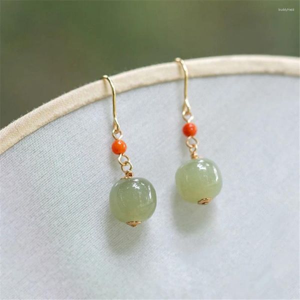 Baumelnde Ohrringe, natürlicher Hetian-Jade-Perlenanhänger, Qingshui-Material, Tropfen, südlicher roter Achat, Ohrhaken, schöner Damen-Charm-Schmuck, trendiges Geschenk