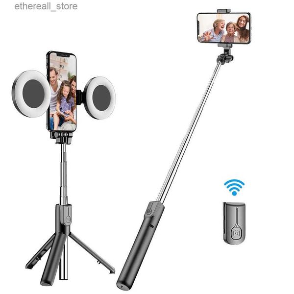 Selfie Monopods 4in1 Wireless Bluetooth Selfie Stick Tripé com anel LED Light Light Selfie Extendable Monopod Stand para iPhone Androis GT Q231110
