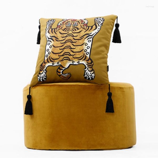 Pillow decorazioni per la casa copertura decorativa calda quadrata vintage artistica stampa tigre nappa in velluto morbido coussin sedia