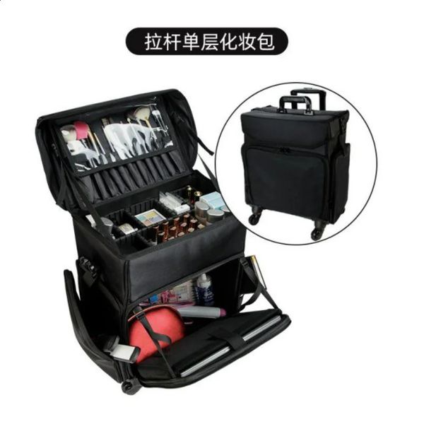 Astucci per cosmetici Trolley grande per trucco professionale Trolley per donna Organizzatore cosmetico Trolley per bagagli Borsa staccabile per tatuaggi di bellezza per unghie 231109