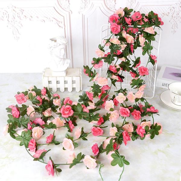 Fiori decorativi 243 cm Vite artificiale Fiore di seta rosa Stringa per la casa Appeso Ghirlanda Decorazione di nozze Arco da giardino in rattan Pianta finta