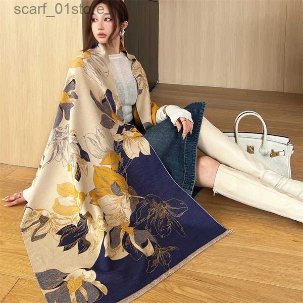 Schals Frauen Luxus Kaschmir Dicke Decke Schal Lässige Reise Pferd Druck Pashmina Bufanda Winter Shl Wram Warps Poncho Echarpe 2023L231110