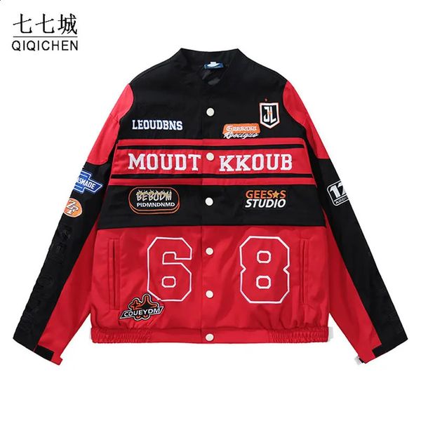 Mens Jaquetas Hip Hop Streetwear Jaqueta de Motocicleta Mulheres Homens Removível Destacável Dois Desgaste Bordado Primavera Outono Oversized Outerwear 231110