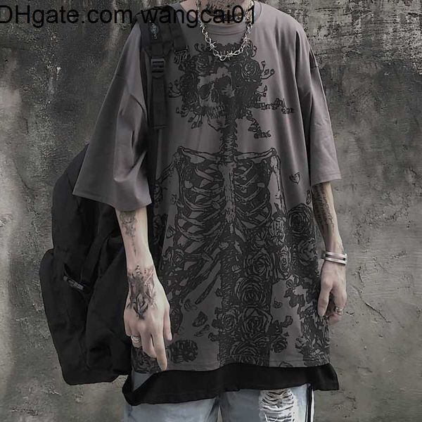 T-shirt da uomo Goth Skull Tshirt stampa Top donna Punk Short seve T-shirt oversize uomo giapponese Harajuku Grunge Streetwear Abbigliamento donna y2k 4103