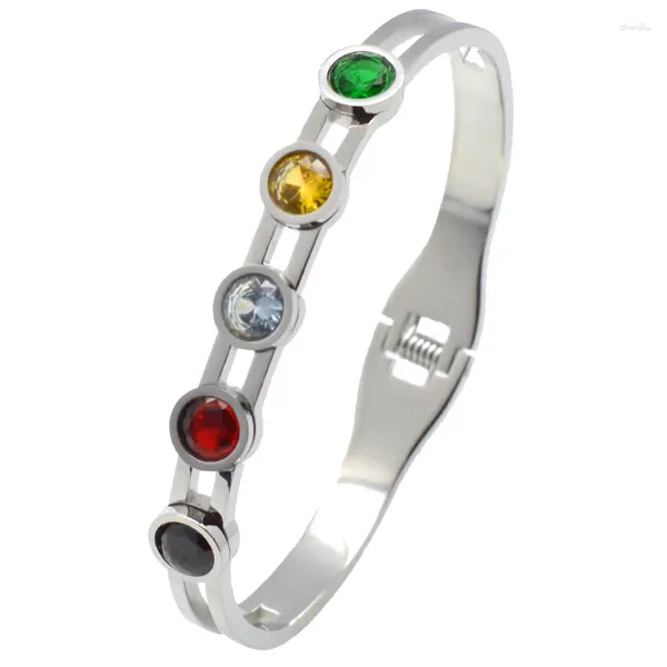 Bangle ZALMAN Multicolor Rodada Cristais Pulseiras Pulseiras Para Mulheres Círculo CZ Zircon Prata Cor Luxo Jóias Amante Presente