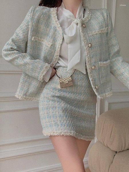 Vestidos de trabalho preço real tiro-outono e inverno celebridades moda hortelã martini tweed casaco meia saia fragrância elegante