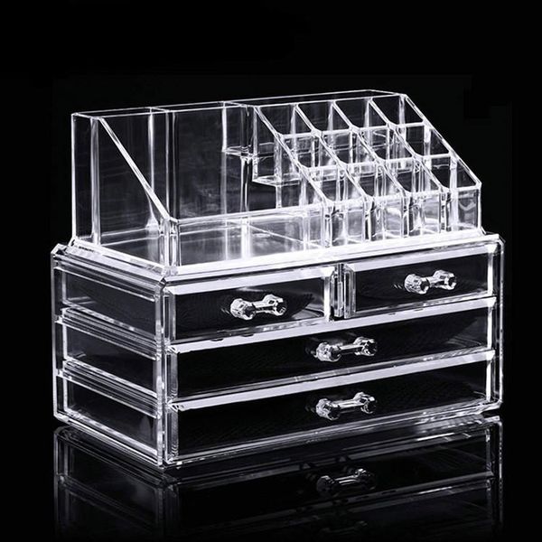 Aufbewahrungsboxen Transparenter Acryl-Make-up-Organizer Lippenstifthalter Display Rack Case Kosmetik-Nagellack-Make-up-Organizer mit großer Kapazität