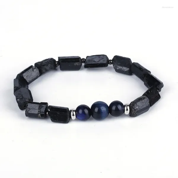 Strand Natutal Tormalina nera grezza Blu scuro Lapislazzuli Pietra Perlina Fascino Unisex Energia curativa Bracciale donna Regalo delicato