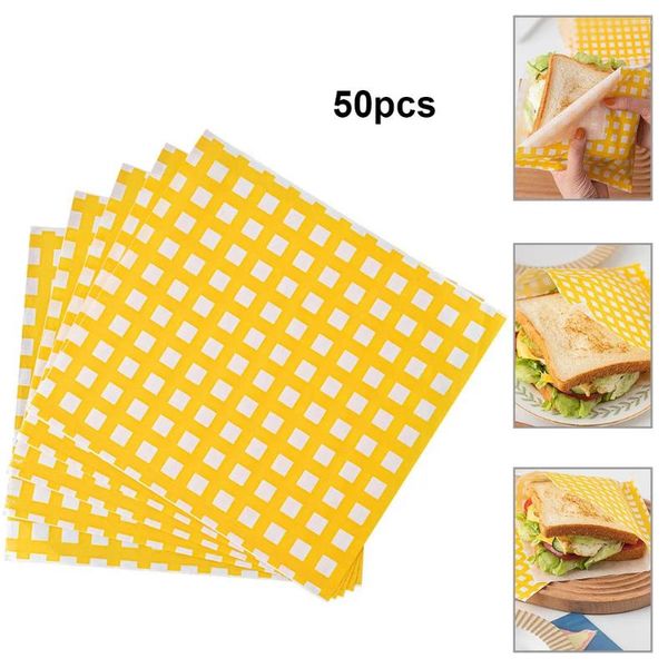 Ferramentas 50pcs Food Grade Baking Wrappers Embalagem de Papel de Óleo para Sanduíche Pão Graxa Resistente Deli Wrap Event Party