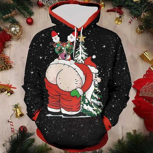 Erkek Hoodies Sweatshirts Komik 3d Noel Baba Desen Erkekler Büyük Boyutu Moda Hip Hop Harajuku Y2K Giysileri Yeni Yıl Hediye Unisex X'mas Sweatshirts Q231110