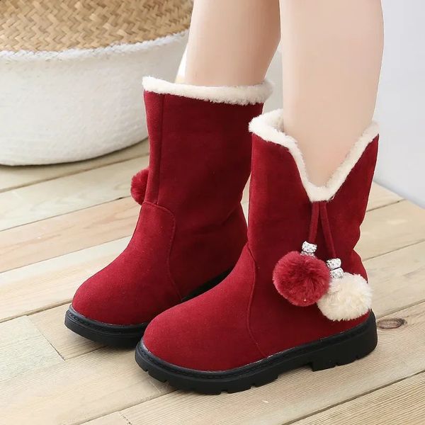 Stivali 2023 Di Natale Del Bambino Della Ragazza Del Bambino Rosso Caldo Cotone Scarpe Principessa Per Bambini a Metà polpaccio Inverno Scarpe Imbottite Autunno 231109