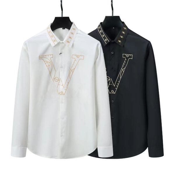 Дизайнерская классическая мужская рубашка Высококачественная дизайнерская деловая футболка Классическая рубашка с длинным рукавом с однотонным письмом Весенний и осенний топ