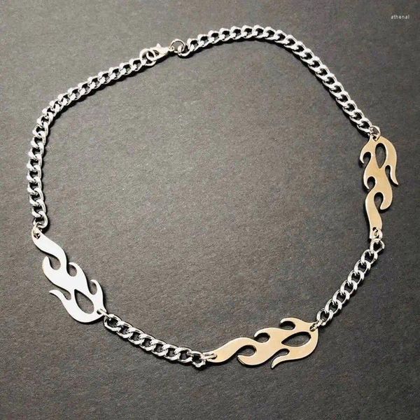 Ожерелья с подвесками Ins Super Fire Collar Chain преувеличивает уличный китайский шикарный пламенный узор, индивидуальное ожерелье, маленькое колье для мужчин и женщин