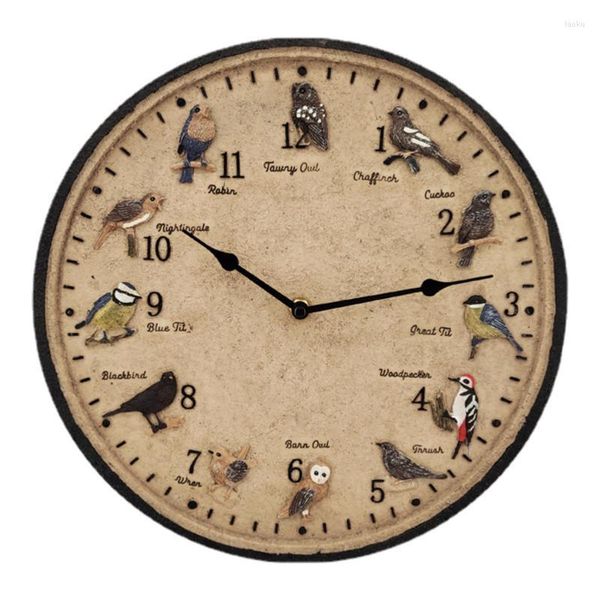Настенные часы на открытых часах патио с кварцевым движением дизайн 12 дюймовый батарея с птичьей батареей в стиле моды Retro Retro