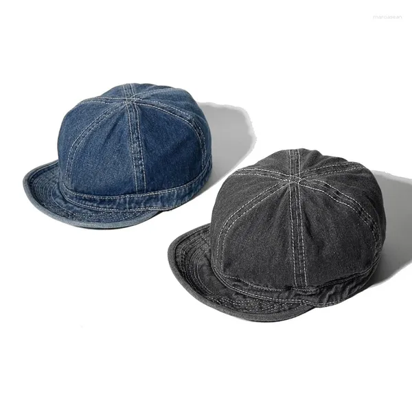 Bola bonés curto borda denim material sombra homens macio telhado boné de beisebol versão coreana primavera outono proteção solar unisex pico pai chapéu