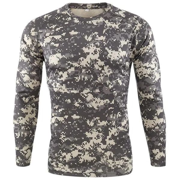 T-shirt da uomo Outdoor Quick Dry T Shirt da uomo Tattico Camouflage Manica lunga Girocollo Sport Esercito Militare Tshirt Camo Divertente 3D T-shirt 231110