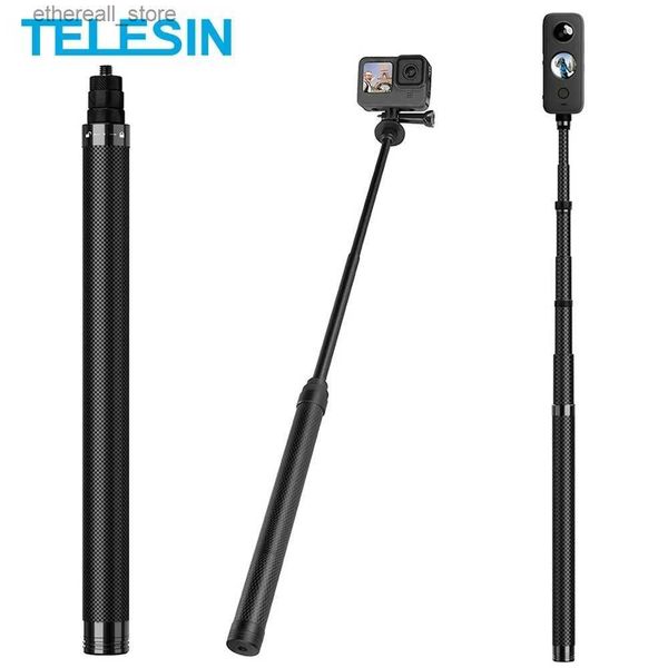 Selfie monopodlar telesin 116cm karbon fiber monopod selfie çubuğu uzatılabilir + 1/4 vida GoPro kahramanı 12 11 10 9 insta360 eylem 4 3 kamera q231110