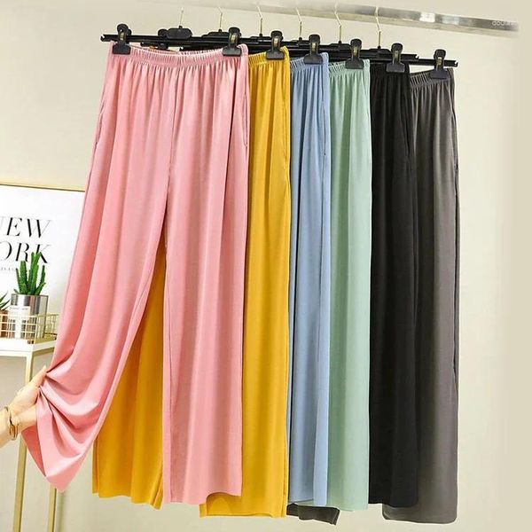 Pantaloni da notte da donna a gamba larga per donna primavera ed estate a vita alta drappeggiati slim larghi versatili dritti sottili elastici per la casa taglie forti