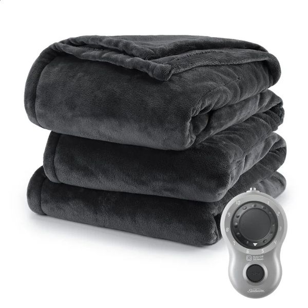 Электрическое одеяло Сланцево-серое бархатное плюшевое одеяло с подогревом, полный размер, 10 режимов нагрева, одеяла с быстрым нагревом и контроллером 231109