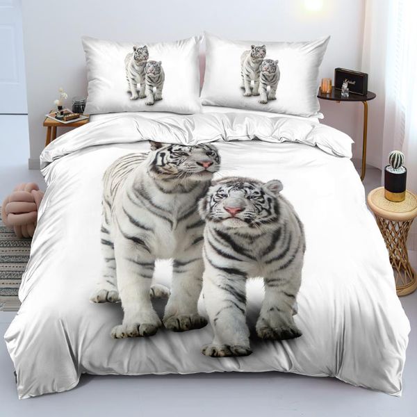 Bettwäsche-Sets Tierbettwäsche 3D Custom Design Tiger Bettbezug Kissenbezüge 203 230cm Full Twin Double Single Size White Set