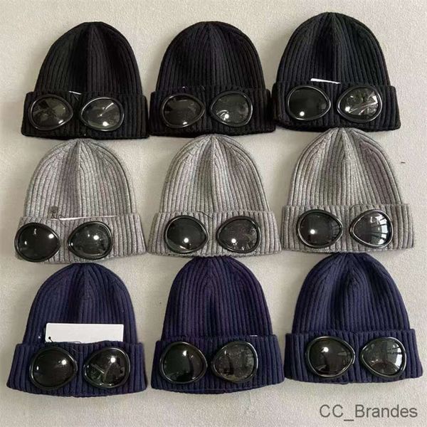 Designer de gorro/caveira de gaiolas dois copos de lente Goggles gorros homens malha chapéus tampas de caveira