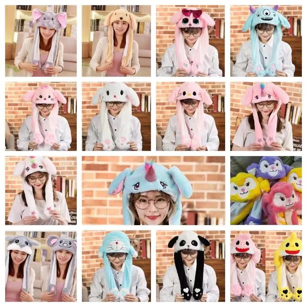 Mädchen Plüsch Moving Kaninchen Ohren Hut Cartoon Stich Lustige Kappe Kinder Party Einhorn Airbag Anime Hüte Frauen Bewegen Springen ohr Hüte