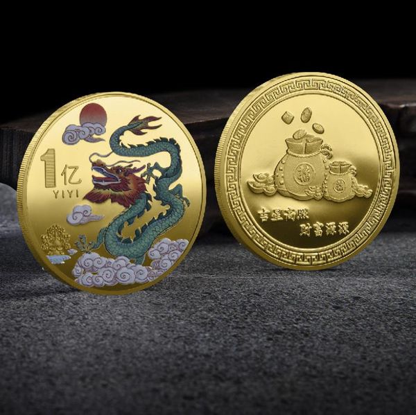 Artes e artesanato cem milhões de pequenos alvo de 2024 Dragon Year UV Impressão colorida Comemorativa Coin