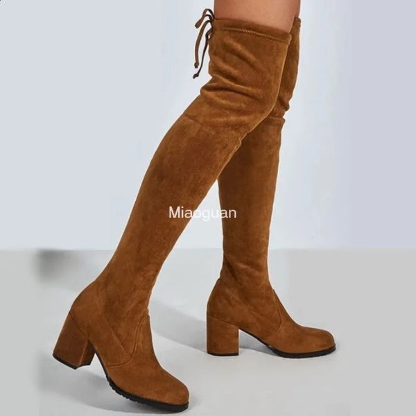 Botas sexy mulheres sobre o joelho botas bloco salto alto botas longas da mulher plus size 43 estiramento sapatos de outono feminino coxa botas altas 231109