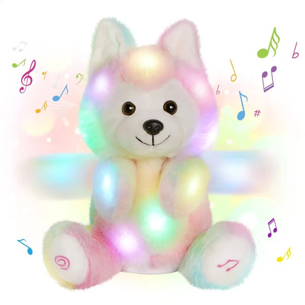 Peluche che si illumina 30 cm Musicale LED Luce Husky Peluche Simpatico compleanno Festival Regalo Bambola Animali di peluche in cotone per ragazza Giocattolo luminoso 231109