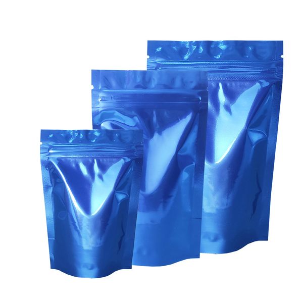 100 pezzi blu stand up richiudibile foglio di alluminio doypack borsa con cerniera pacchetto cibo sfuso snack sacchetti di mylar di stoccaggio di frutta secca