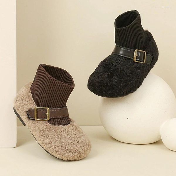 Botlar 12-16cm Kış Bebek Sıcak Velvet Kauçuk Toddler Çocuklar Pamuk Ayakkabı Bebek Moda Erkekler