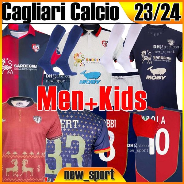 23 24 Cagliari Calcio Retro-Fußballtrikots Weihnachten Zola Gobbi 2003 04 05 Joao Pedro Godin Nandez Centenary Männer Kinder Kit Socken vollständige Sätze Fußballhemden Männer Größe S-XXL