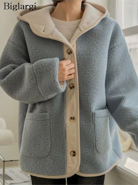 Frauen Jacken Winter Mit Kapuze Teddy Pelzigen Mantel Frauen Patchwork Mode Koreanische Lose Damen Casual Langarm Frau Mäntel 2023