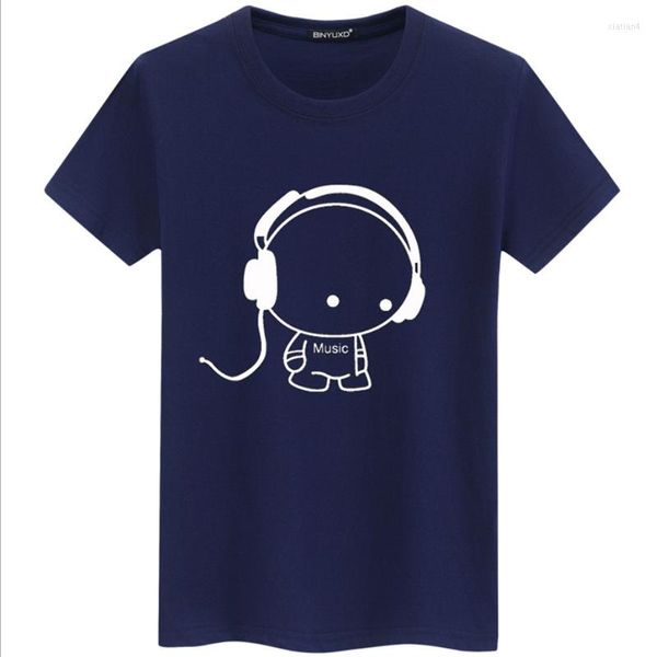 Camisetas masculinas de alta qualidade fone de ouvido de cartoon imprimido camisa casual masculina camiseta de camiseta de algodão plus size 5xl