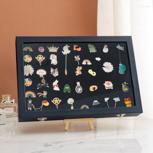 Haken Bar Badge Aufbewahrungsbox Transparent Staubdicht Chest Pin Medal Display Stand Pu-Leder Schmuckkollektion Rahmen