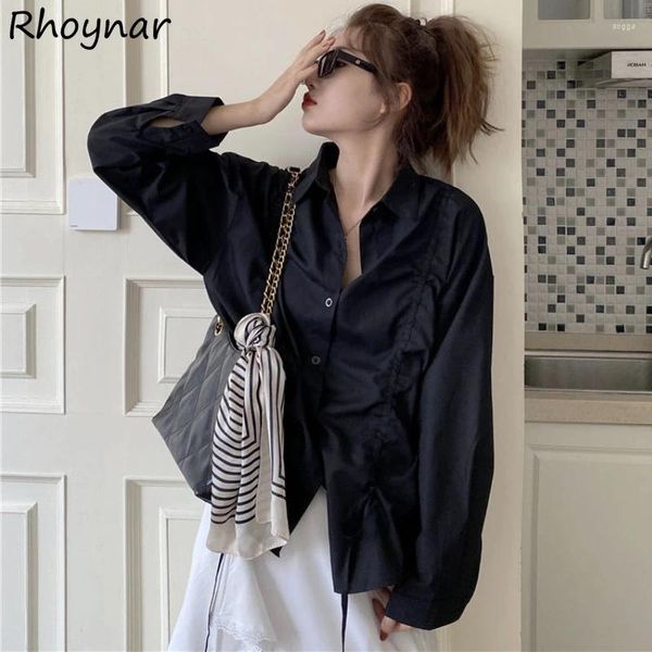 Blusas femininas camisas femininas topos shirring design chique solto moda ulzzang casual simples escritório senhora streetwear all-match camisas de mujer