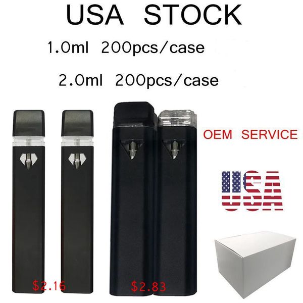 ABD Stock 2 Gram Tek Kullanımlık Vape Kalem 350mAh Şarj Edilebilir Pil 1.0ml Boş Buharlaştırıcı Kalemler 280mAh Piller Kartuş Paketleme Cihazı OEM Servisi